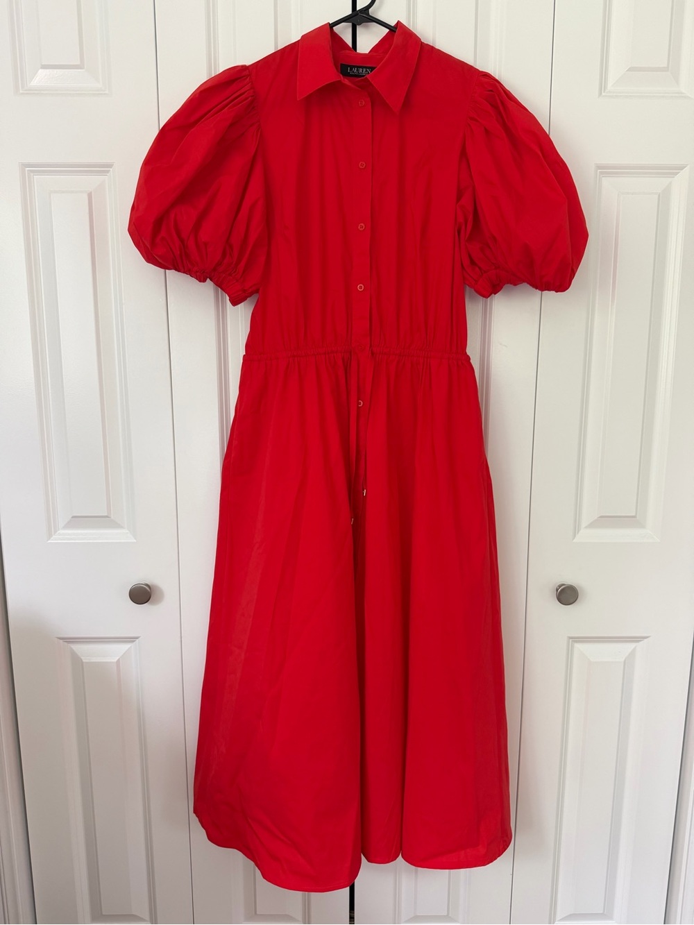 Lauren Ralph Lauren Cotton-Blend Puff-Sleeve Midi Dress - Picture 3 of 5